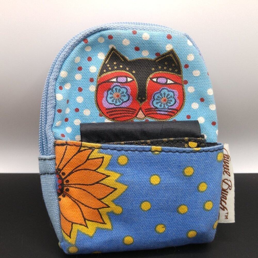 Laurel Burch Small Canvas Cat Kitty Wristlet With Attached Mirror